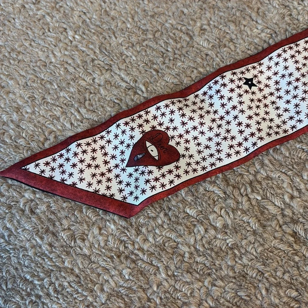 Dior Red and White Patterned Twilly- with box- brand new